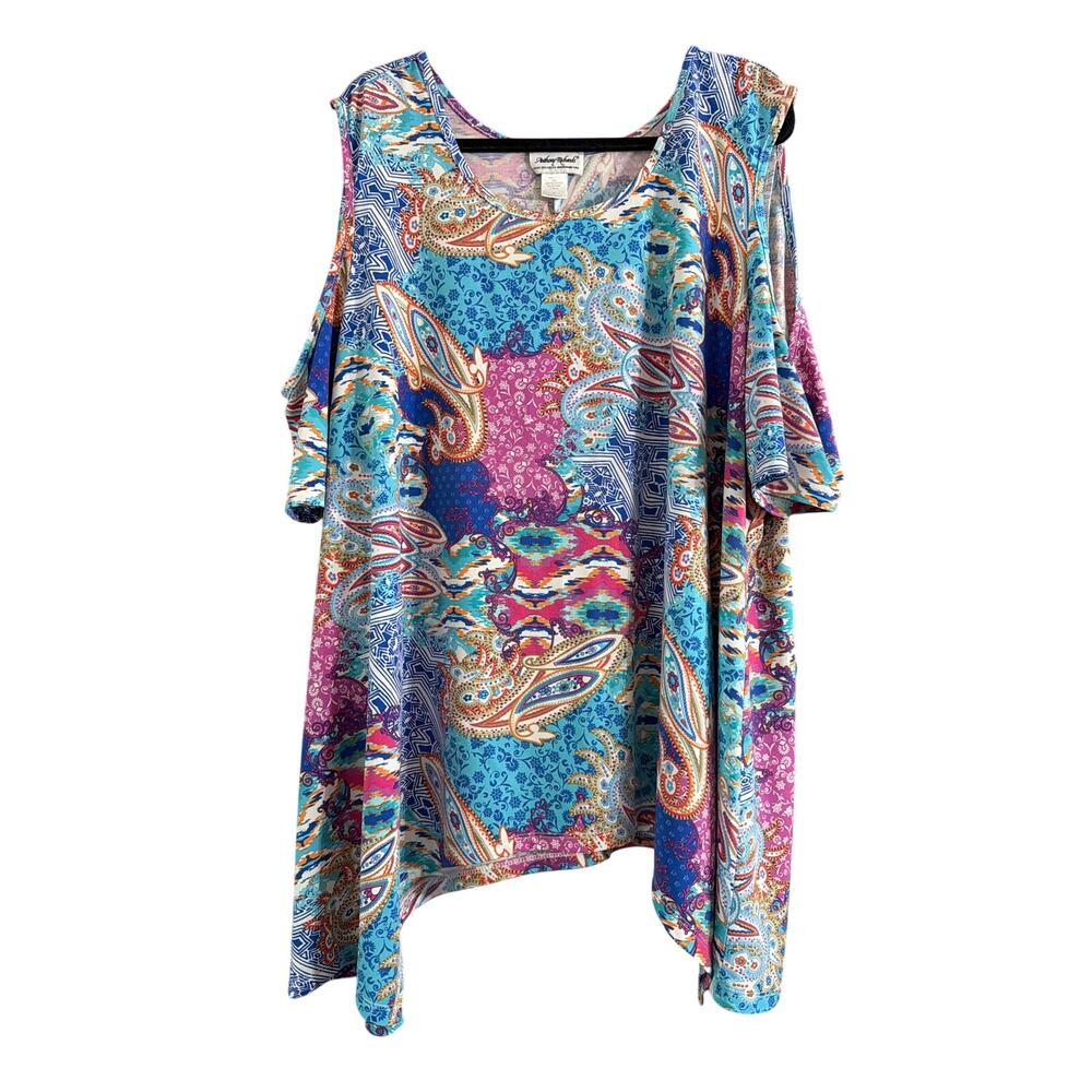 Anthony Richards Women's Plus Size Paisley SharkBite Cold Shoulder Top Size 3X